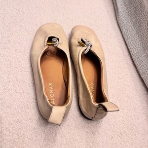 ALOHAS Women's Tan Loafers with Gold Accent